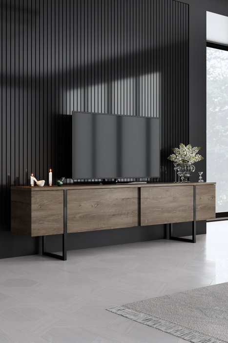 Hanah Home Conjunto Muebles Salón Nogal Negro - Consola 160cm, Soporte TV 180cm, Mesa Centro 90cm